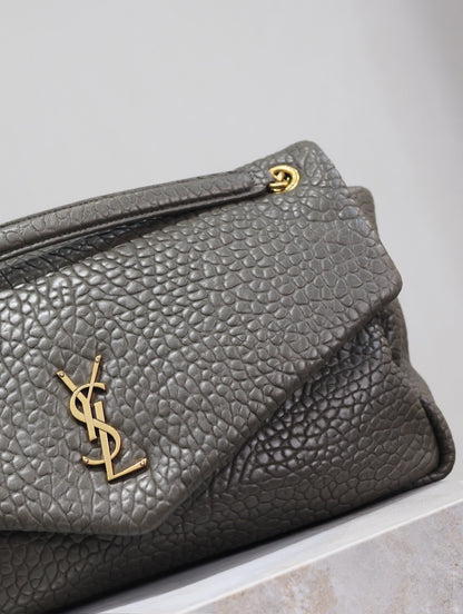 SAINT LAURENT YSL 25S CALYPSO BAG 38 IN ARMY GREEN GRAINED LAMBSKIN GOLD HARDWRE