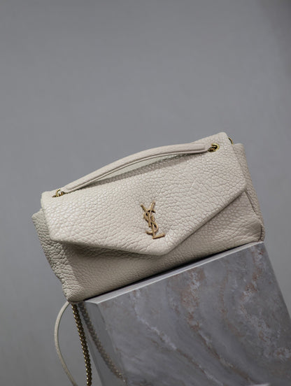 SAINT LAURENT CALYPSO BAG 35 IN WHITE LAMBSKIN GOLD HARDWARE