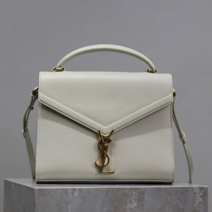 SAINT LAURENT CASSANDRA TOP HANDLE BAG 24 IN WHITE CALFSKIN GOLD HARDWARE
