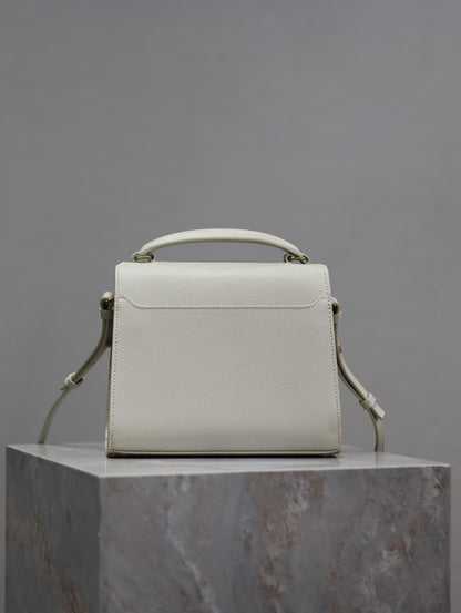 SAINT LAURENT CASSANDRA MINI TOP HANDLE BAG 20 IN WHITE CALFSKIN GOLD HARDWARE