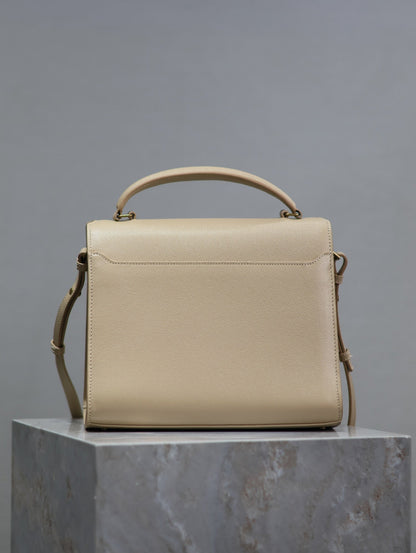 SAINT LAURENT CASSANDRA TOP HANDLE BAG 24 IN BEIGE CALFSKIN GOLD HARDWARE