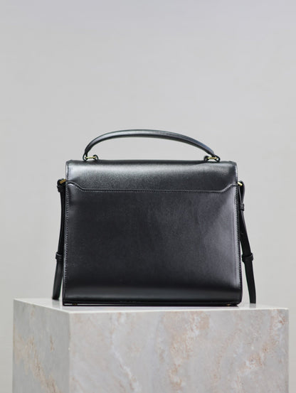 SAINT LAURENT CASSANDRA TOP HANDLE BAG 24 IN BLACK SMOOTH LAMBSKIN GOLD HARDWARE