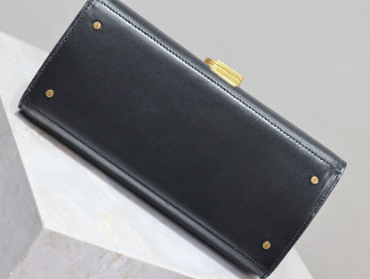 SAINT LAURENT CASSANDRA TOP HANDLE BAG 24 IN BLACK SMOOTH LAMBSKIN GOLD HARDWARE