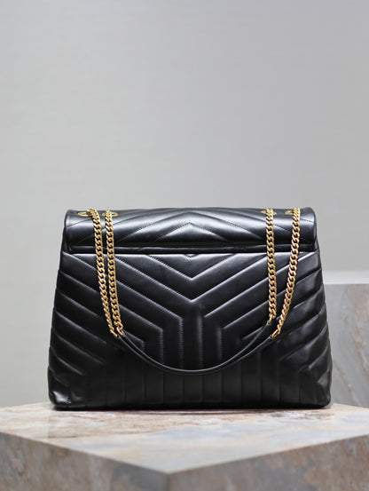 SAINT LAURENT LOULOU LARGE 36 IN BLACK QUILTED CALFSKIN GOLD HARDWARE