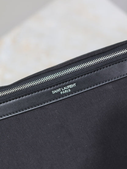 SAINT LAURENT YSL 25S CLASSIC CROSSBODY BAG 26 IN BLACK CANVAS SILVER HARDWRE