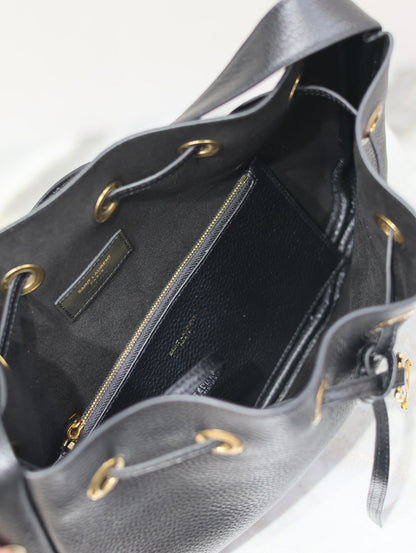 SAINT LAURENT PARIS VII SMALL HOBO 30 IN BLACK GRAINED LEATHER GOLD HARDWARE