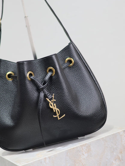 SAINT LAURENT PARIS VII SMALL HOBO 30 IN BLACK GRAINED LEATHER GOLD HARDWARE