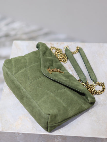 SAINT LAURENT PUFFER TOY 23 IN PICKLE GREEN SUEDE GOLD HARDWARE