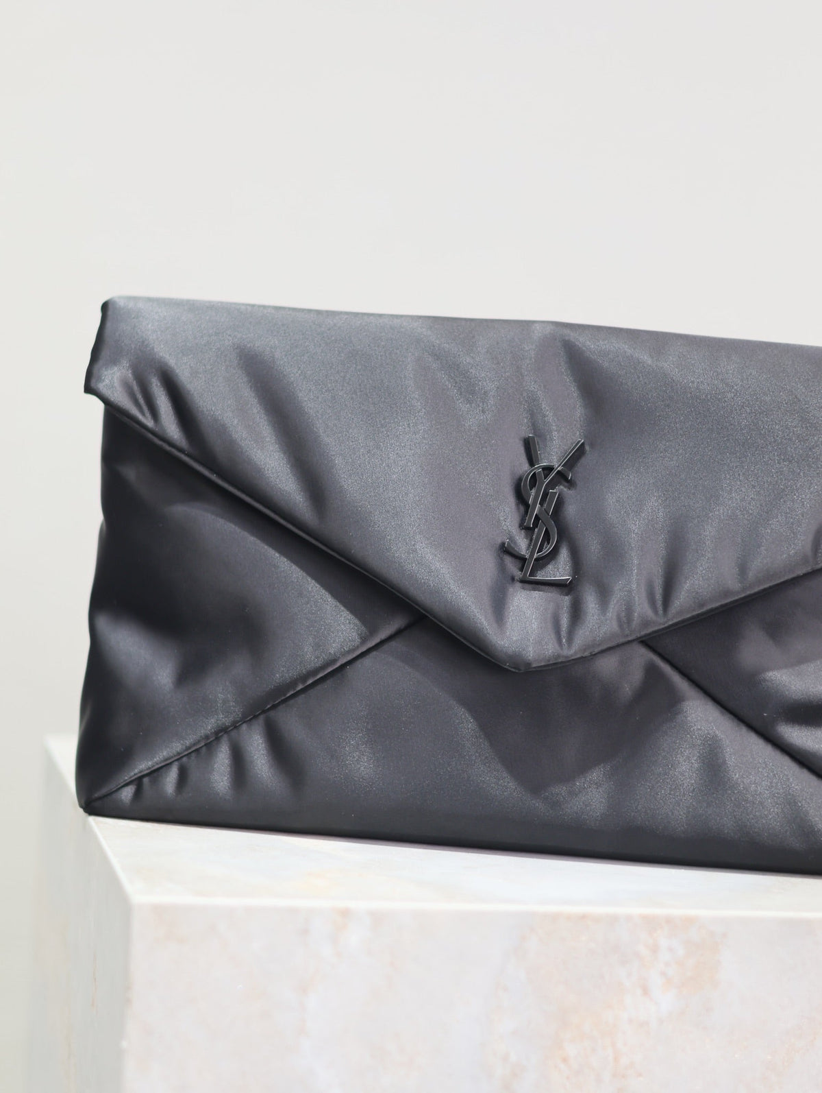 SAINT LAURENT ENVELOPE CLUTCH 29 IN BLACK NYLON BLACK LOGO