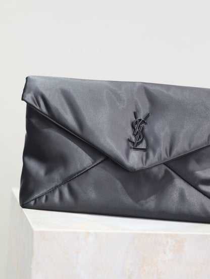 SAINT LAURENT ENVELOPE CLUTCH 29 IN BLACK NYLON BLACK LOGO
