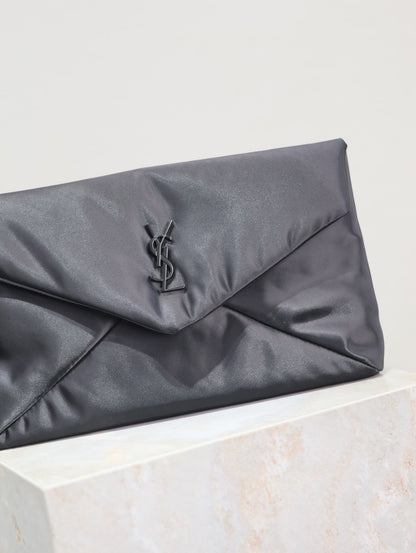 SAINT LAURENT ENVELOPE CLUTCH 29 IN BLACK NYLON BLACK LOGO