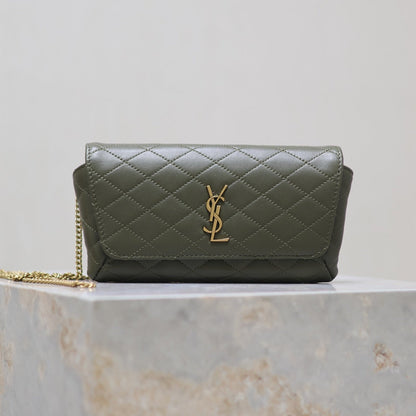 YSL 25S SAINT LAURENT GABY 19 IN DARK OLIVE QUILTED CALFSKIN GOLD HARDWRE