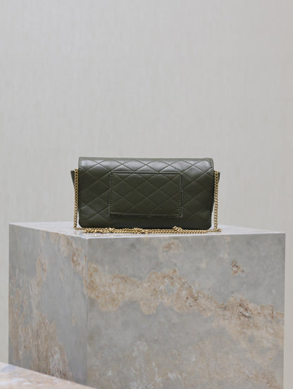 YSL 25S SAINT LAURENT GABY 19 IN DARK OLIVE QUILTED CALFSKIN GOLD HARDWRE