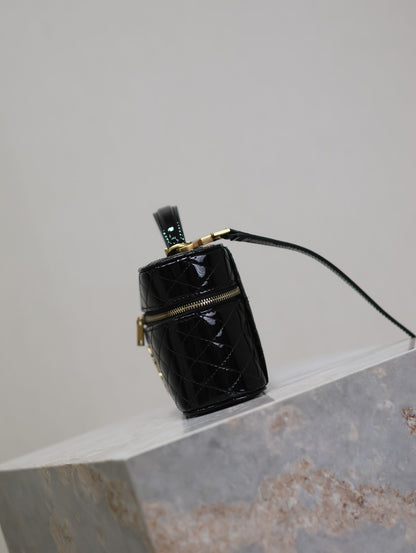 SAINT LAURENT GABY MINI VANITY 18 IN BLACK GLOSSY LAMBSKIN GOLD HARDWARE