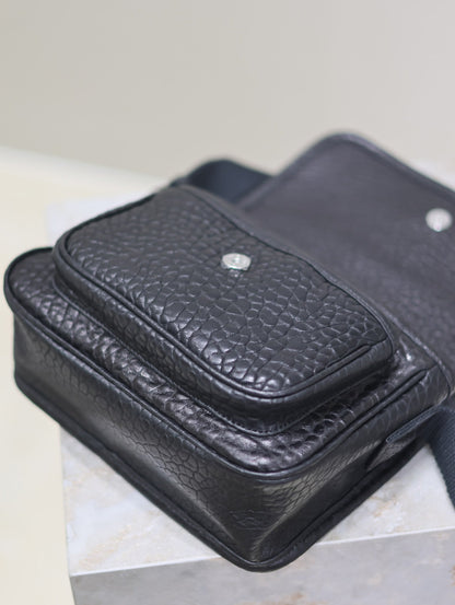 SAINT LAURENT NIKI BABY 22 IN BLACK ELEPHANT PATTERN LAMBSKIN SILVER LOGO