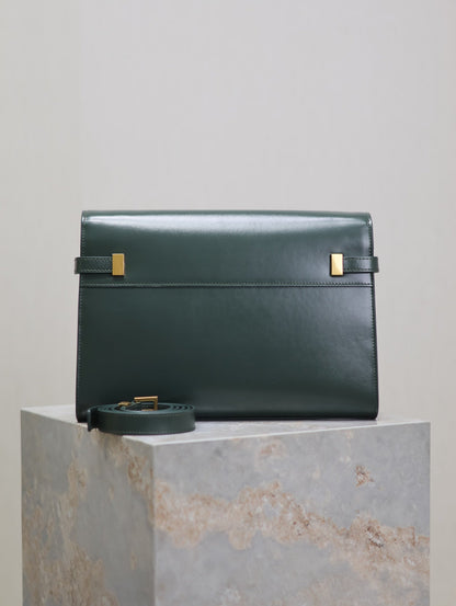 SAINT LAURENT MANHATTAN MEDIUM 29 IN SACRAMENTO GREEN SMOOTH CALFSKIN GOLD BUCKLE