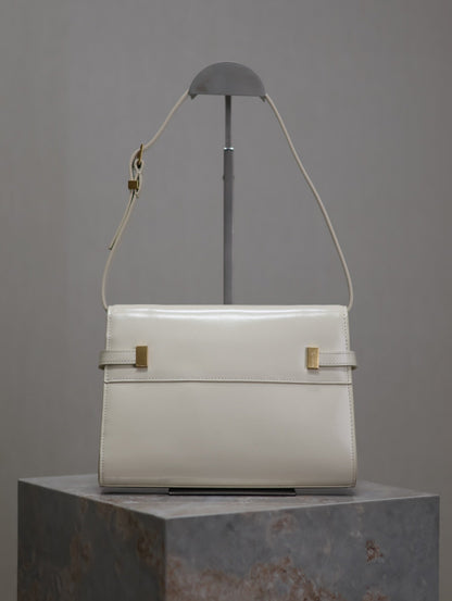 SAINT LAURENT MANHATTAN SMALL 24 IN WHITE SMOOTH LAMBSKIN GOLD HARDWARE