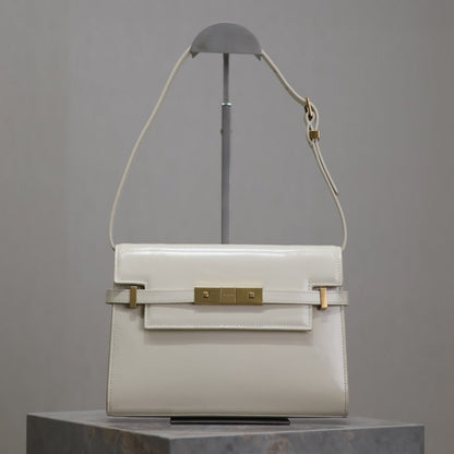 SAINT LAURENT MANHATTAN SMALL 24 IN WHITE SMOOTH LAMBSKIN GOLD HARDWARE