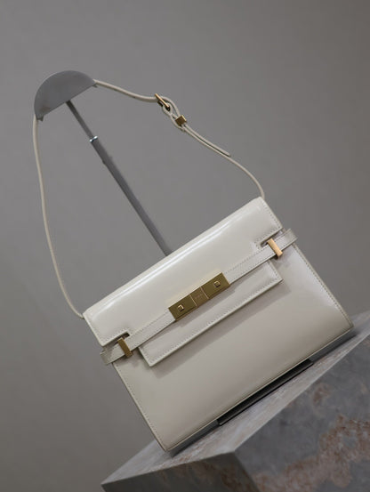 SAINT LAURENT MANHATTAN SMALL 24 IN WHITE SMOOTH LAMBSKIN GOLD HARDWARE