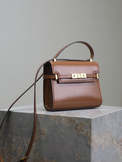 SAINT LAURENT YSL 25S MINI MANHATTAN 19 IN BROWN CALFSKIN GOLD HARDWRE