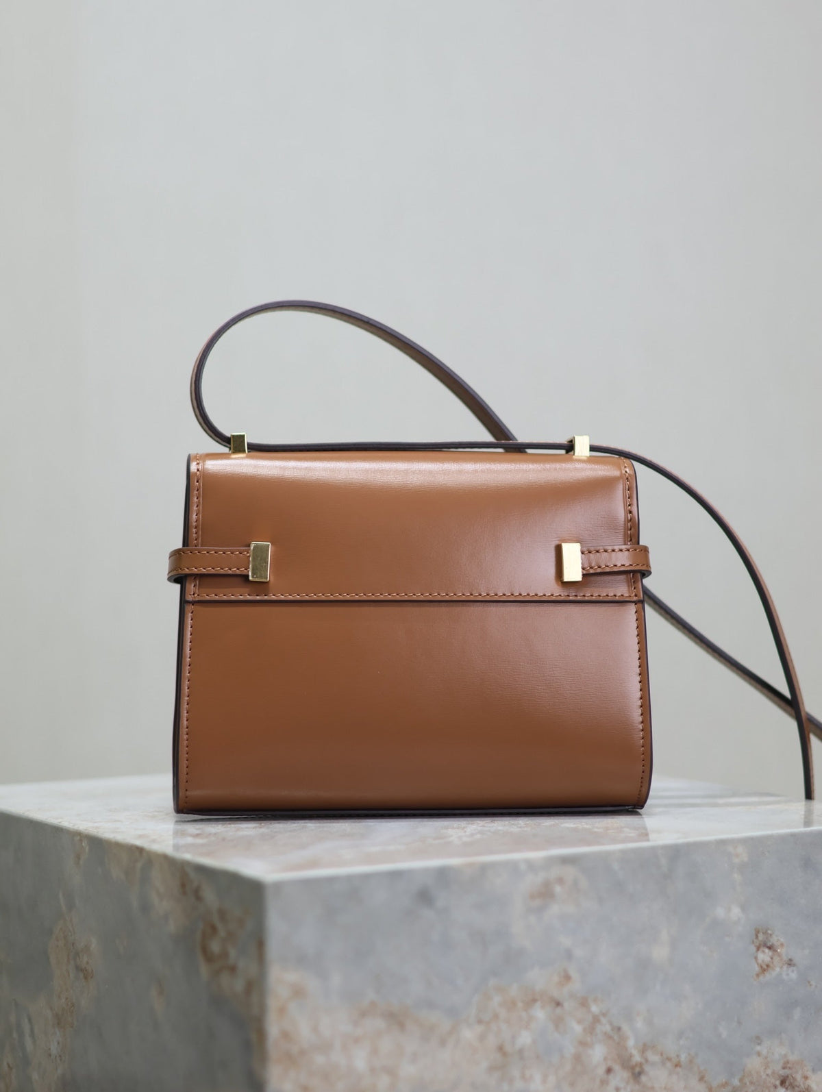 SAINT LAURENT YSL 25S MINI MANHATTAN 19 IN BROWN CALFSKIN GOLD HARDWRE