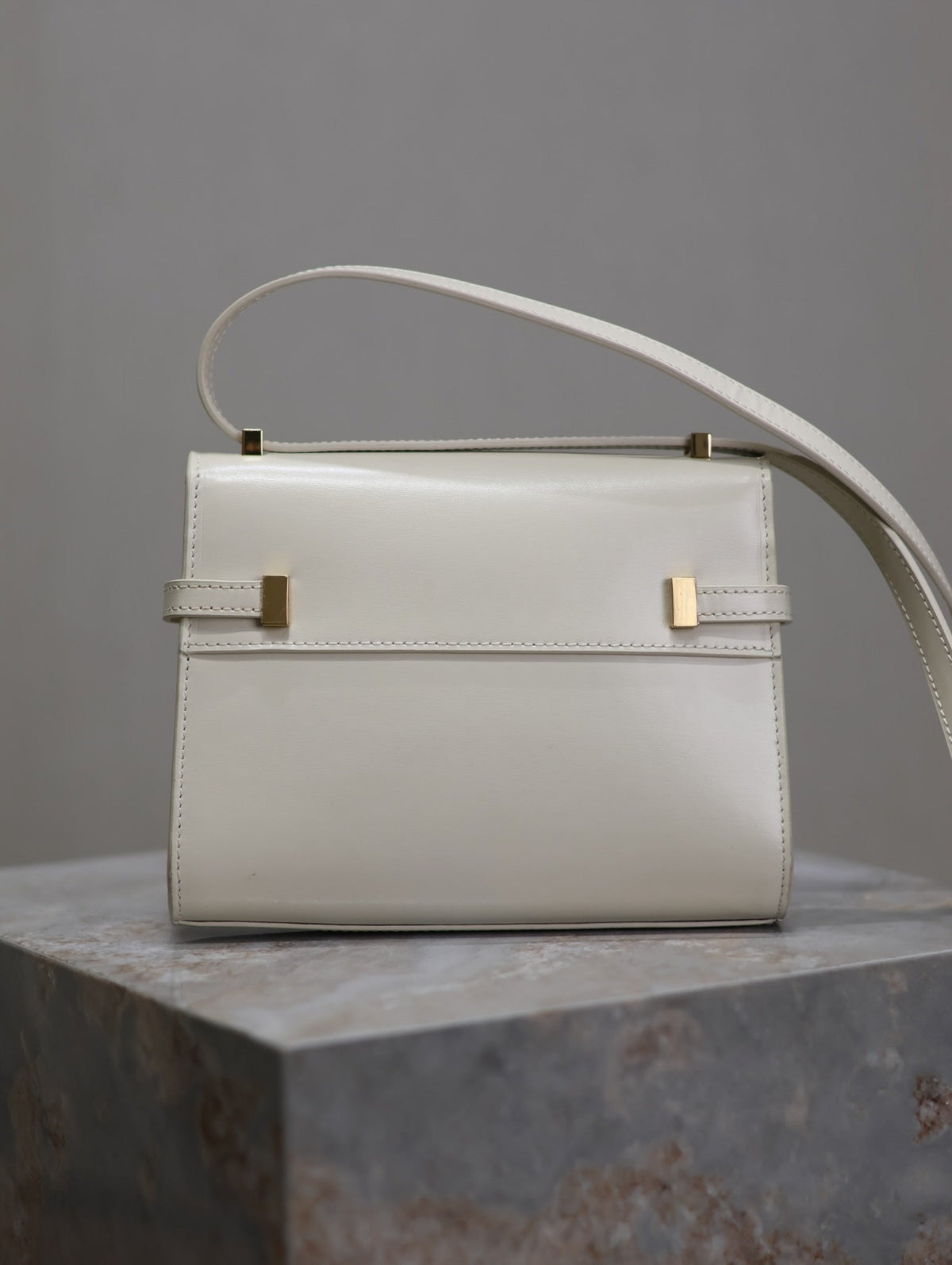SAINT LAURENT YSL 25S MINI MANHATTAN 19 IN BLANC VINTAGE CALFSKIN GOLD HARDWARE