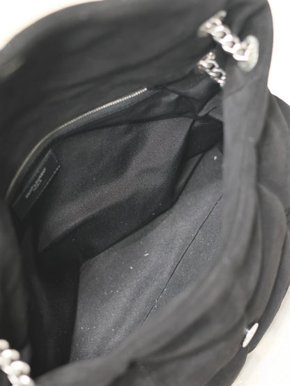 SAINT LAURENT YSL 25S LOULOU PUFFER GM 35 IN BLACK SUEDE SILVER HARDWRE