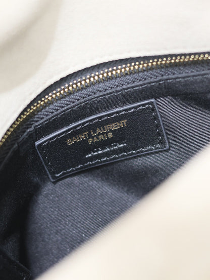 SAINT LAURENT YSL 25S LOULOU PUFFER MM 29 IN SMOKEY TAUPE SUEDE GOLD HARDWRE