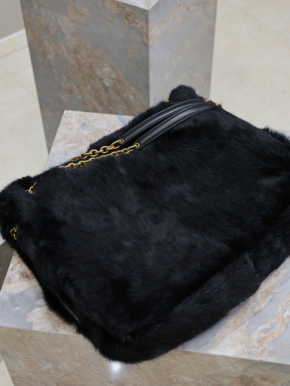 SAINT LAURENT JAMIE 4.3 LARGE BAG 43 IN BLACK LAMB FUR GOLD HARDWARE