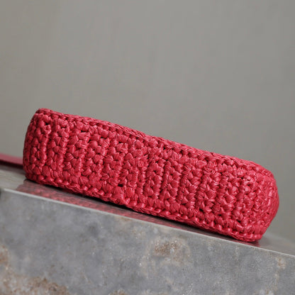 SAINT LAURENT LE 5 À 7 BAG  19 IN MAGENTA PINK WOVEN RAFFIA