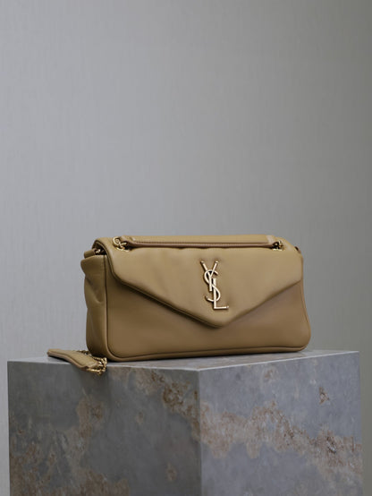 SAINT LAURENT YSL 25S CALYPSO HANDBAG 26 IN LIGHT BROWN LAMBSKIN GOLD HARDWRE