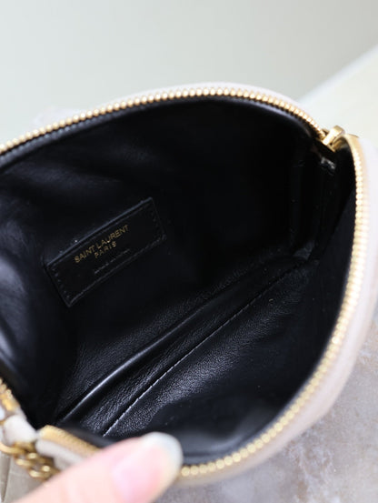 SAINT LAURENT GABY ZIPPED POUCH 19 IN GRAY MATTE SUEDE GOLD HARDWARE