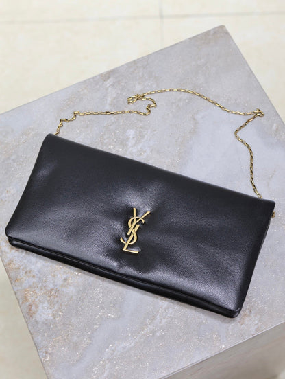 SAINT LAURENT CALYPSO POUCH 24 IN BLACK LAMBSKIN GOLD LOGO