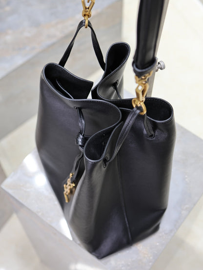 SAINT LAURENT POCHON BUCKET BAG 30 IN BLACK LAMBSKIN GOLD HARDWARE