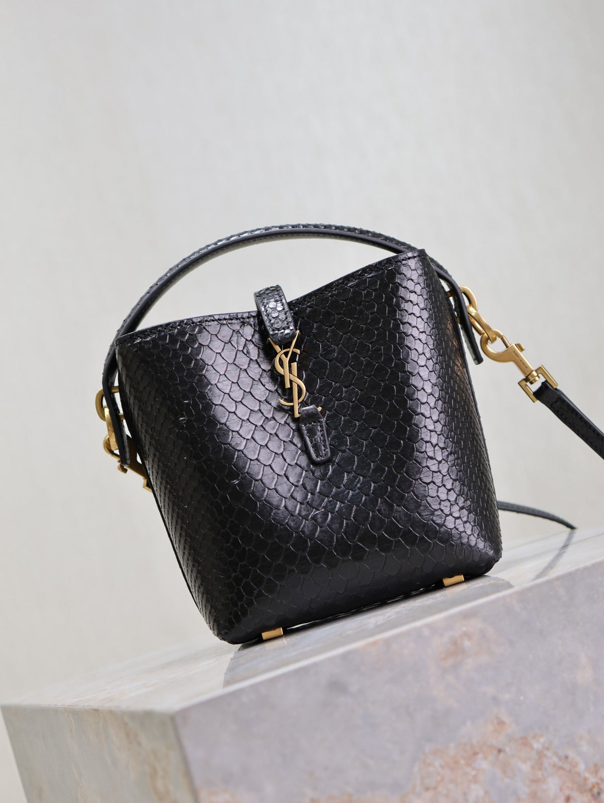 SAINT LAURENT LE 37 MINI BAG 15 IN BLACK SNAKE PATTERN CALFSKIN
