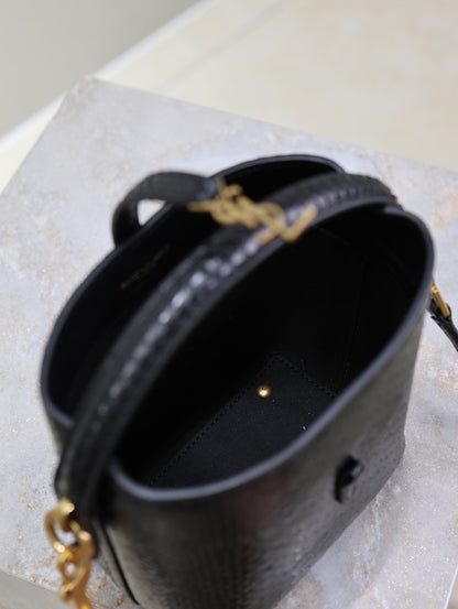 SAINT LAURENT LE 37 MINI BAG 15 IN BLACK SNAKE PATTERN CALFSKIN