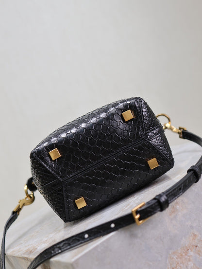 SAINT LAURENT LE 37 MINI BAG 15 IN BLACK SNAKE PATTERN CALFSKIN