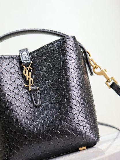SAINT LAURENT LE 37 MINI BAG 15 IN BLACK SNAKE PATTERN CALFSKIN