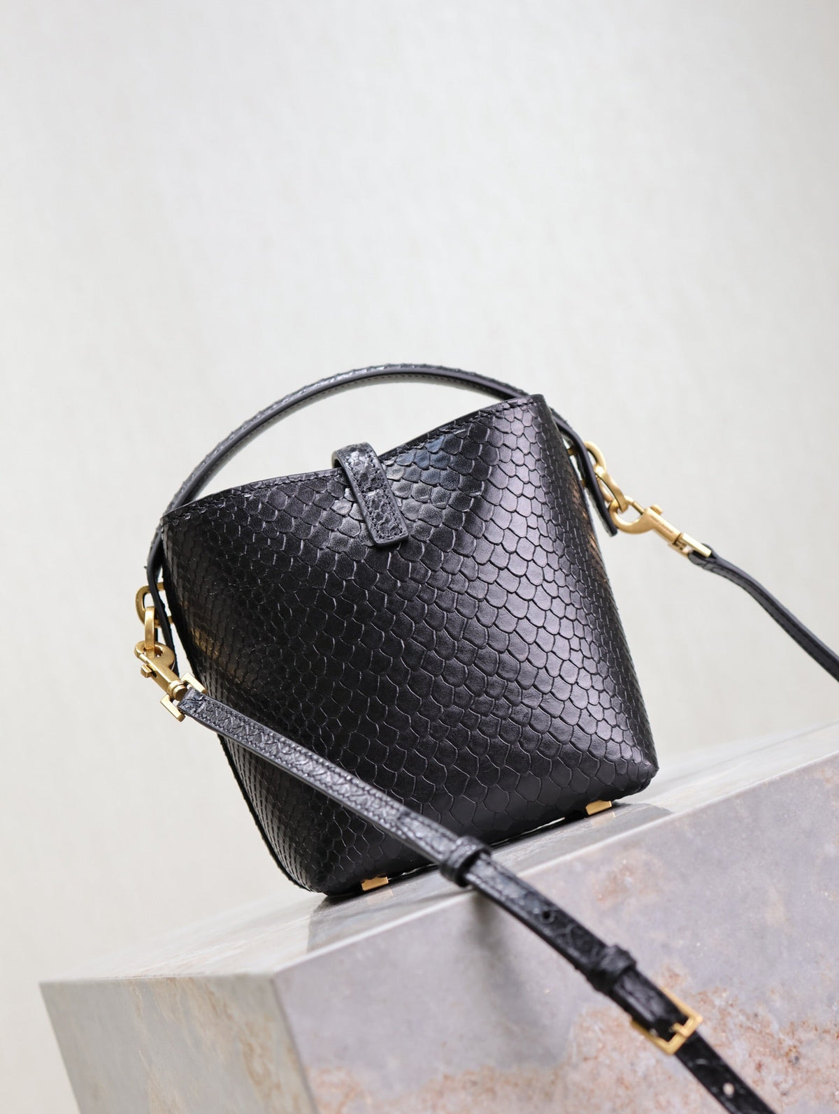 SAINT LAURENT LE 37 MINI BAG 15 IN BLACK SNAKE PATTERN CALFSKIN
