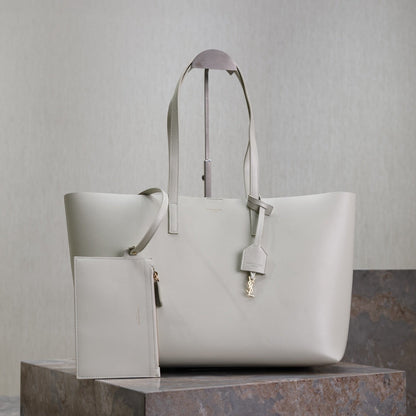 SAINT LAURENT SHOPPING TOTE BAG 38 IN WHITE CALFSKIN
