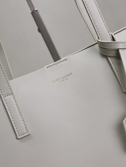 SAINT LAURENT SHOPPING TOTE BAG 38 IN WHITE CALFSKIN