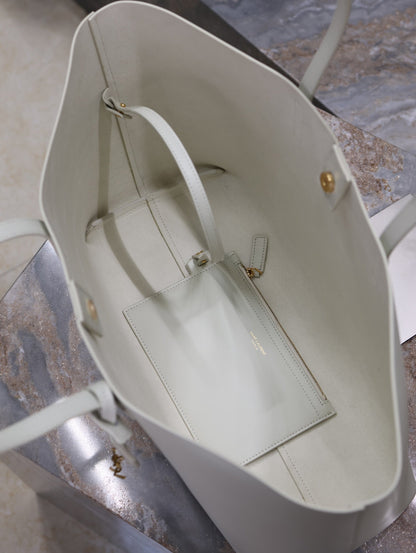 SAINT LAURENT SHOPPING TOTE BAG 38 IN WHITE CALFSKIN