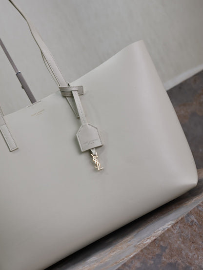 SAINT LAURENT SHOPPING TOTE BAG 38 IN WHITE CALFSKIN