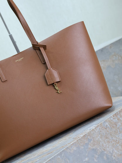 SAINT LAURENT SHOPPING TOTE BAG 38 IN RED BROWN CALFSKIN