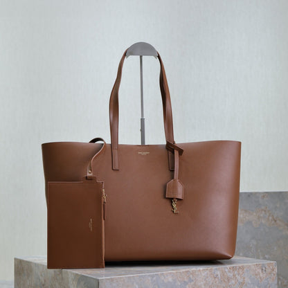 SAINT LAURENT SHOPPING TOTE BAG 38 IN RED BROWN CALFSKIN