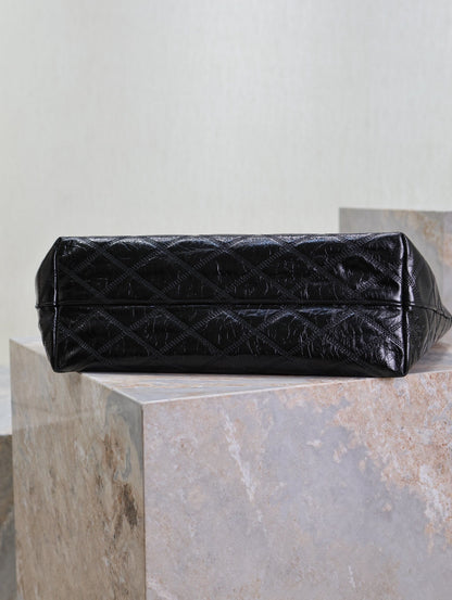 SAINT LAURENT SHOPPING TOTE BAG 38 IN BLACK CRUMPLED CALFSKIN