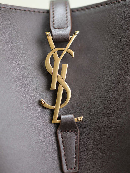 SAINT LAURENT LE 37 MEDIUM BUCKET BAG 26 IN BRUNETTE BROWN CALFSKIN GOLD HARDWARE