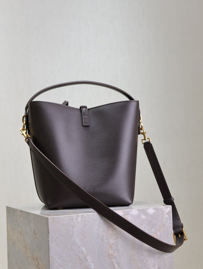 SAINT LAURENT LE 37 MEDIUM BUCKET BAG 26 IN BRUNETTE BROWN CALFSKIN GOLD HARDWARE