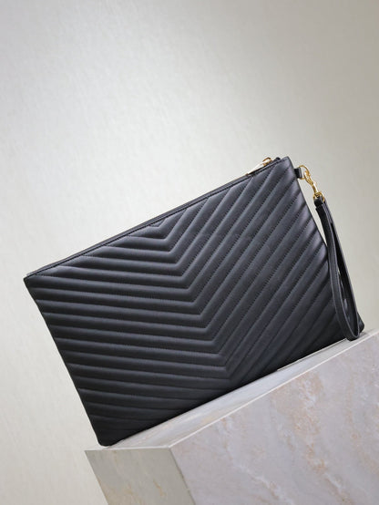 SAINT LAURENT CLUTCH 36 IN BLACK QUILTED CALFSKIN GOLD BUCKLE