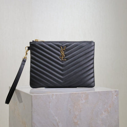 SAINT LAURENT CLUTCH 24 IN BLACK QUILTED CALFSKIN GOLD BUCKLE